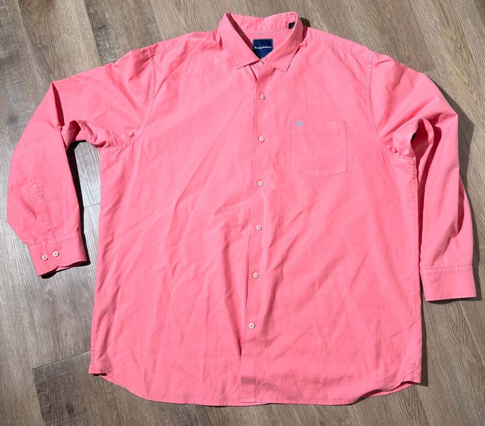 Tommy Bahama Men's Long Sleeve Button Down Shirt, Coral Pink, Size 2XT